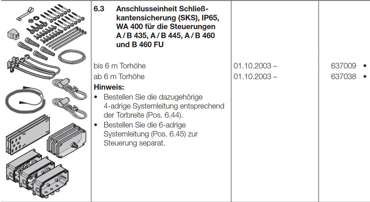Hörmann Anschlusseinheit Schließ- kantensicherung (SKS),  IP66 (Nassbereich) für die  Steuerungen A / B 435,  A / B 445, A / B 460 und B 460 FU, WA 300 S4 integriert  oder 360