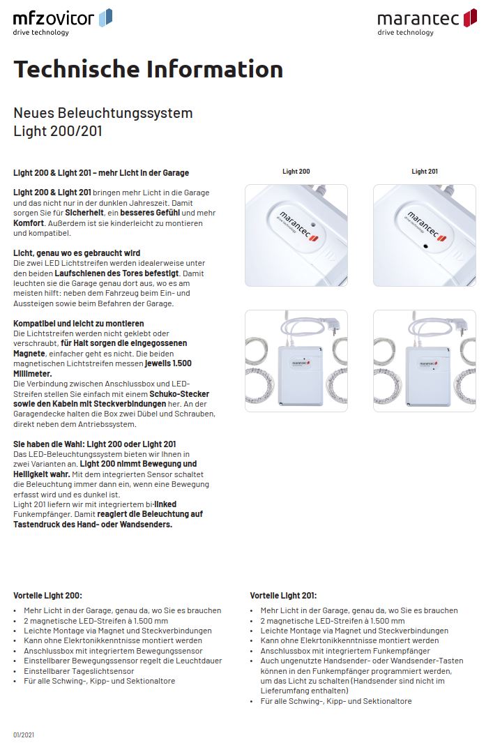 Marantec neues Garagentorbeleuchtung Light200 -Light 201