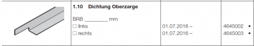 Hörmann Doppelgaragen-Schwingtor N 500, Dichtung Oberzarge rechst, 4645003