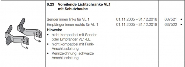 Hörmann voreilende Lichtschranke VL1 mit Schutzhaube Sender innen links für VL 1, 637521