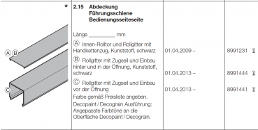 Hörmann Abdeckung Führungsschiene Bedienungsseite für Rollgitter mit Zugseil, 8991441