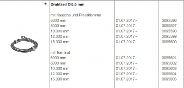 Hörmann Ersatzteil für die Baureihe 50-Allgemeines Zubehör-Drahtseil Durchmesser 5,5 mm mit Terminal 10.000 mm, 3095603
