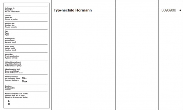 Hörmann Typenschild Hörmann für die Industrietore Baureihe 50 , 3096986