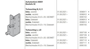 Hörmann Aufsetzstück AS001 rechts, verzinkt Bautiefe 42 für Baureihe 60, 3096912