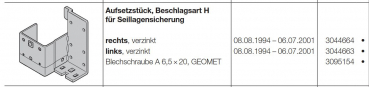 Hörmann Aufsetzstück links, Beschlagsart H für Seillagensicherung für die Industrietore der Baureihe 30, 3044665