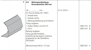 Hörmann Behangverkleidung Konsolenhöhe 335 mm, 8991719