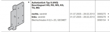 Hörmann Aufsetzstück Typ S (HV2) Beschlagsart rechts für Baureihe 30-40, 3065275