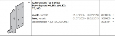 Hörmann Aufsetzstück Typ S (HV3) Beschlagsart rechts für Industrietore der Baureihe 30, 40, 3089806