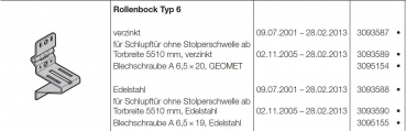 Hörmann Rollenbock Typ 6 für Schlupftür ohne Stolperschwelle ab Torbreite 5510 mm verzinkt Industrie-Baureihe 30-40-50