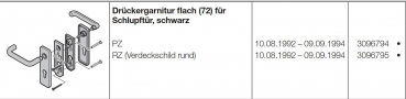 Hörmann Beschlagsteile für Türen der Baureihe 30 Drückergarnitur flach 72 für Schlupftür schwarz Profilzylinder Lieferumfang; 1 Stück    10.08.1992 – 09.09.1994