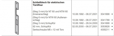 Hörmann Schließblech für elektrischen Türöffner Steg 3 mm für Schlupftür, 3041668