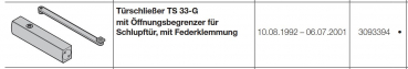 Hörmann Türschließer TS 33-G mit Öffnungsbegrenzer für Schlupftür mit Federklemmung, 3093394