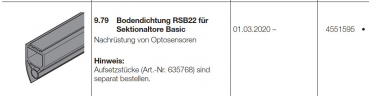 Hörmann Bodendichtung RSB22 für Sektionaltore Basic, 4551595