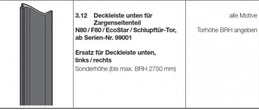 Hörmann Deckleiste unten für Zargenseitenteil der Schwingtore N80 und F80 sowie EcoStar, 1045038