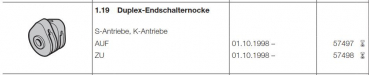 Hörmann Ersatzteile für Roll-und Rolltorantriebe:  Duplex-Endschalternocke für die Steckantriebe-und  Kettenantriebe: Auf, 57497