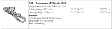 Hörmann Optosensor LE / Sender SKS Vergussmasse / Anschlussleitung grau Leitungslänge 500 mm, 635701