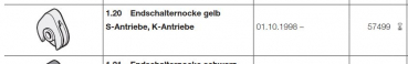 Hörmann Ersatzteile für Roll-und Rolltorantriebe:  Endschalternocke gelb Steckantriebe-und Kettenantriebe, 57499