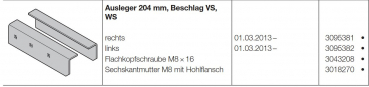 Hörmann Zargen Ausleger 204 mm Beschlag VS WS rechts für die Industrietor Baureihe 50, 3095381