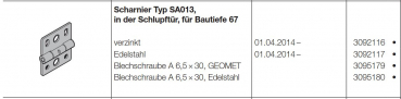 Hörmann Beschlagteile für Torglieder Scharnier Typ SA013 in der Schlupftür für Bautiefe 67 für die Industrie-Baureihe 50, 3092116