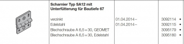 Hörmann Beschlagteile für Torglieder Scharnier Typ SA12 mit Unterfütterung für Bautiefe 67 für die Industrie-Baureihe 50, 3092114