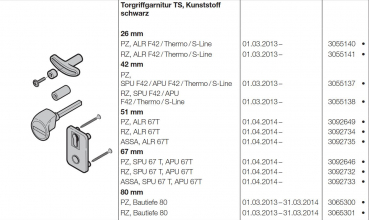 Hörmann Torgriffgarnitur TS-Kunststoff-schwarz 51 mm ASSA-ALR 67 T für die Industrietor Baureihen 50