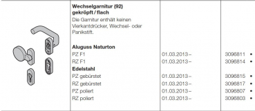 Hörmann Wechselgarnitur 92 gekröpft-flach Aluguss Naturton F1, Baureihe 30-40-50-60, 3096811