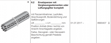 Hörmann Ersatzpanzer mit Verglasungselementen oder Lüftungsgitter komplettfür Garagen-Deckenlauftor - RollMatic OD, 8993407