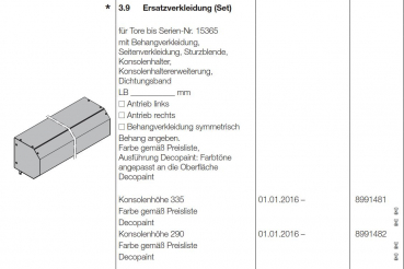 Hörmann Ersatzverkleidung (Set) Konsolenhöhe 290 mmAußen-Rolltor und Rollgitter RollMatic kraftbetätigt, 8991482