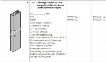 Hörmann Führungsschiene FS 105 komplett rechts Garagen-Rolltor RollMatic T, 8992026