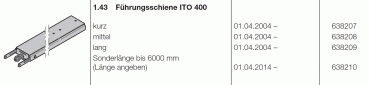 Hörmann Führungsschiene kurz ITO 400 / 500 FU (FS 400), 638207