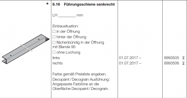 Hörmann Führungsschiene senkrecht links für Garagen-Deckenlauftor RollMatic OD, 8993505