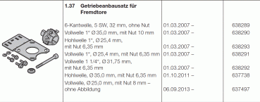 Hörmann Getriebeanbausatz für Fremdtore Vollwelle 1“ Ø 35,0 mm mit Nut 10 mm, 638290