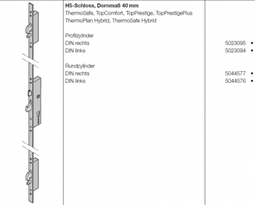 Hörmann H5-Schloss, Dornmaß 40 mm, DIN rechts, Artikel Nr. 5023095, Profilzylinder