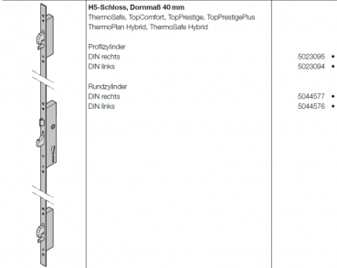 Hörmann H5-Schloss, Dornmaß 40 mm, DIN rechts, Artikel Nr. 5044577, Rundzylinder