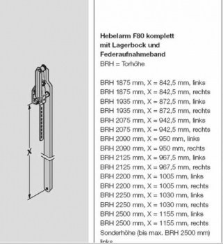 Hörmann Hebelarm F80 komplett, für die Torhöhe 1875 mm von innen gesehen rechts, 1249522