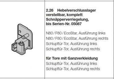 Hörmann Drehfallenverschluss, 1161205, Nachrüstsatz für N80 Tore