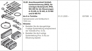 Hörmann Anschlusseinheit Schließkantensicherung (SKS), für  schräges Bodenprofil, IP65, WA 400 für die Steuerungen  A / B 435, A / B 445, A / B 460 und B 460 FU bis 6 m Torhöhe Optosensoren und Schläuche in 1500 mm, 637088