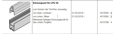 Hörmann Kürzungsset für LPU 42, Meterware, von unten, Silber der Baureihe 40 (Privattor), 4015564