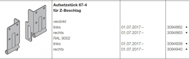 Hörmann LPU 67 Thermo Aufsetzstück 67-4 Stück für Z-Beschlag verzinkt DIN links, 3094862