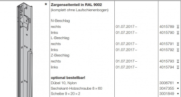 Hörmann LPU 67 Thermo Zargenseitenteil in RAL 9002 L-Beschlag links für die Baureihe 40, 4015792