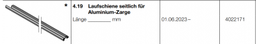 Hörmann Laufschiene seitlich für Aluminium-Zarge, 4022171, (HST 42), Seiten-Sektionaltor, BR 30