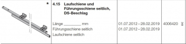 Hörmann Laufschiene und Führungsschiene seitlich, DS-Beschlag (HST 42) BR10, Seiten-Sektionaltor, 4006420