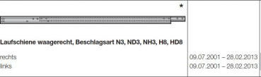 Hörmann Zarge Laufschiene waagerecht Beschlagsart N3 ND3 NH3 H8 HD8 rechts für die Industrietor Baureihe 40-50, 3043190