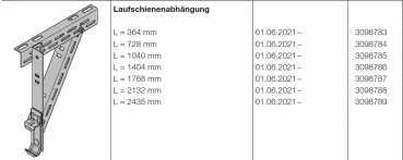 Hörmann Laufschienenabhängung L = 1040 mm Baureihe 60, 3098785