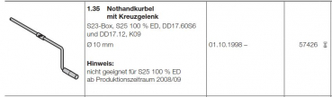 Hörmann Ersatzteile für Roll-und Rolltorantriebe: Nothandkurbel mit Kreuzgelenk  ​S23-Box, S25 100 % ED, DD17.60S6  und DD17.12, K09 Durchmesser 10 mm, 57426