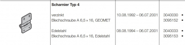 Hörmann Scharnier Typ 4, SA004 Edelstahl für die Baureihen Privat 30 und für die Industrie 30, 40, 50, 60, 3040033