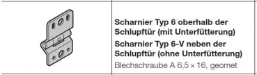 Hörmann Scharnier Typ 6 oberhalb der Schlupftür (mit Unterfütterung), 3053279