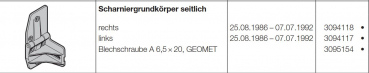 Hörmann Scharniergrundkörper seitlich rechts für Industrietore der Baureihe 20, 3013987, 3013960, 3014002, 3094118