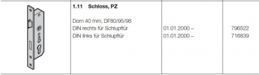 Hörmann Schloss, PZ, Dorn 40 mm,	Berry DF 80/95/98, DIN links für Schlupftür, 716839