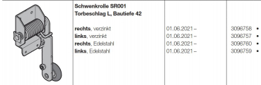 Hörmann Schwenkrolle SR001 Torbeschlag L, Bautiefe 42 rechts verzinkt BR 60, 3096758